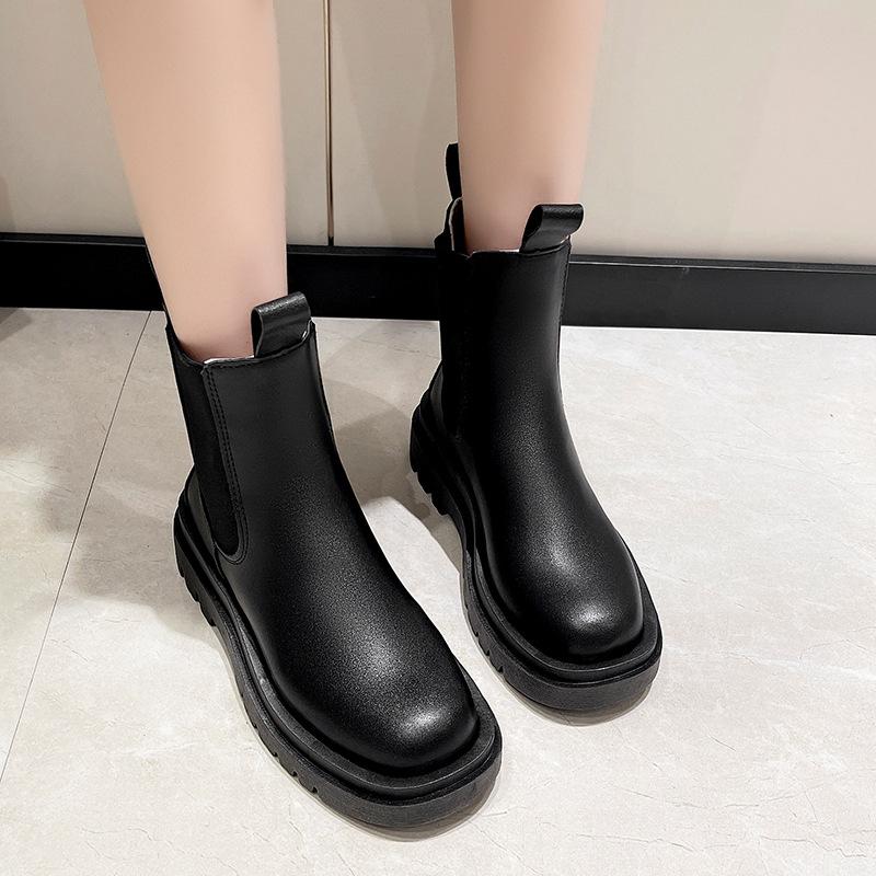 Fashion Winter Boots Lady Women's Rubber Shoes Rain Boots-Women Zipper Round Toe 2024 Med Autumn Ankle Lolita Large Size Rock Fabric Hoo