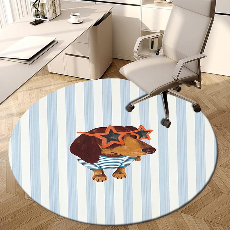 1pc Office Carpet Chair Mats Dachshund with Star Sunglasses on Stripes Perfect for Decorating Office Chairs, Living Rooms, Or Bedrooms.YDT113