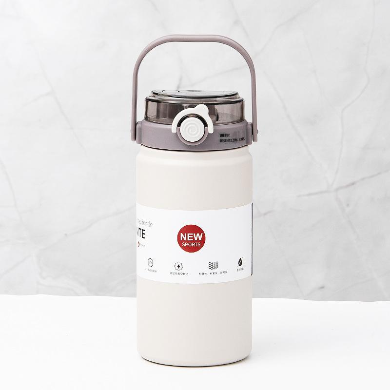 Thermische Wasserflasche aus Edelstahl Thermoskannen Vakuumflasche mit Strohhalm Becher Tragbare Kalt-Heißgetränke Thermosbecher Fitnessstudio 1L/1.2L