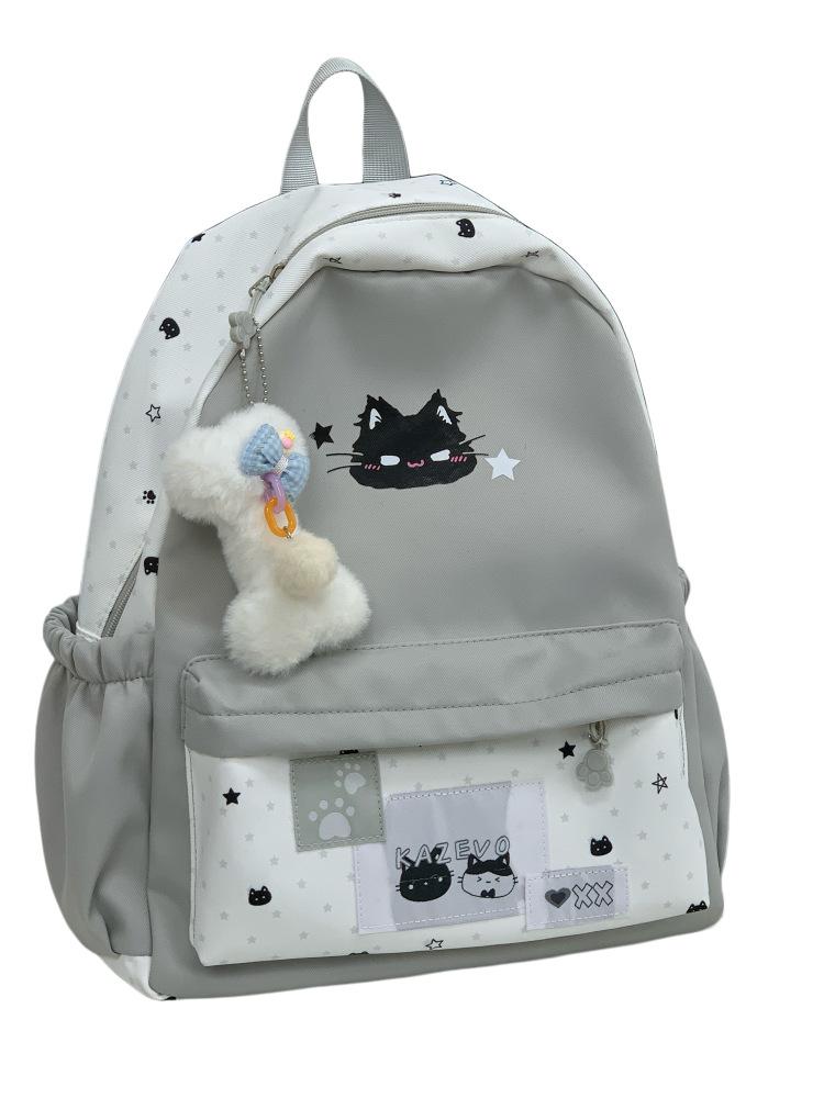 Schoolbag New Cat Backpack High Value Cartoon Casual Backpack Stylish and Simple Junior High School Large Capacity Commuting Schoolbag