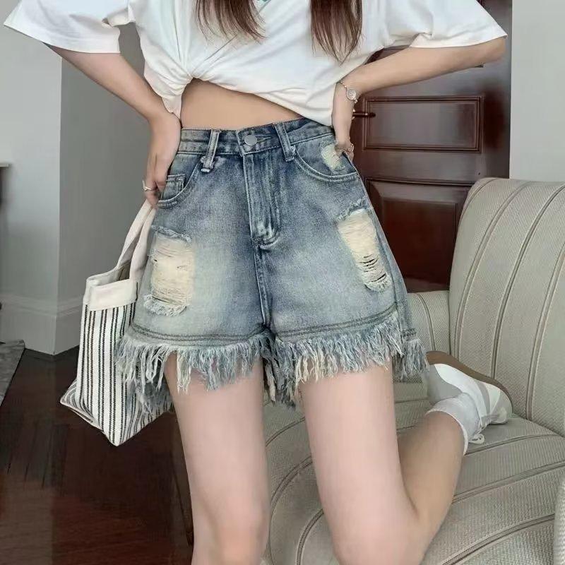 

Summer 2023 Women s High-Waist Denim Shorts: Raw Edge, Loose Fit, Slim A-Line Design L синій