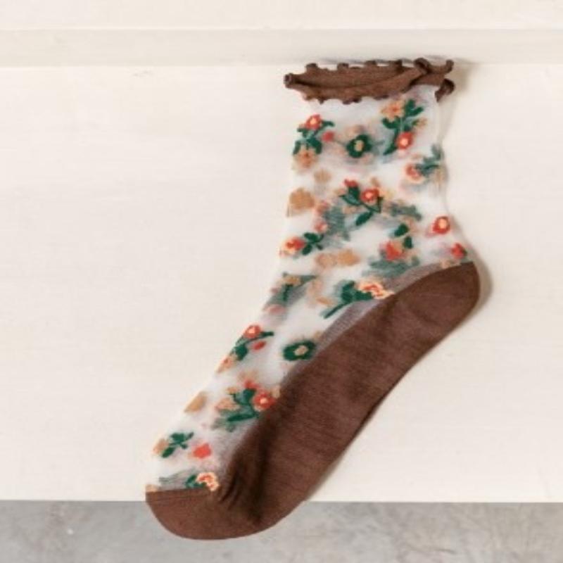 Flower Embroidery Women's Socks Summer Ultra-thin Transparent Crystal Silk Socks Women Japanese Breathable Medium Tube Socks Sox