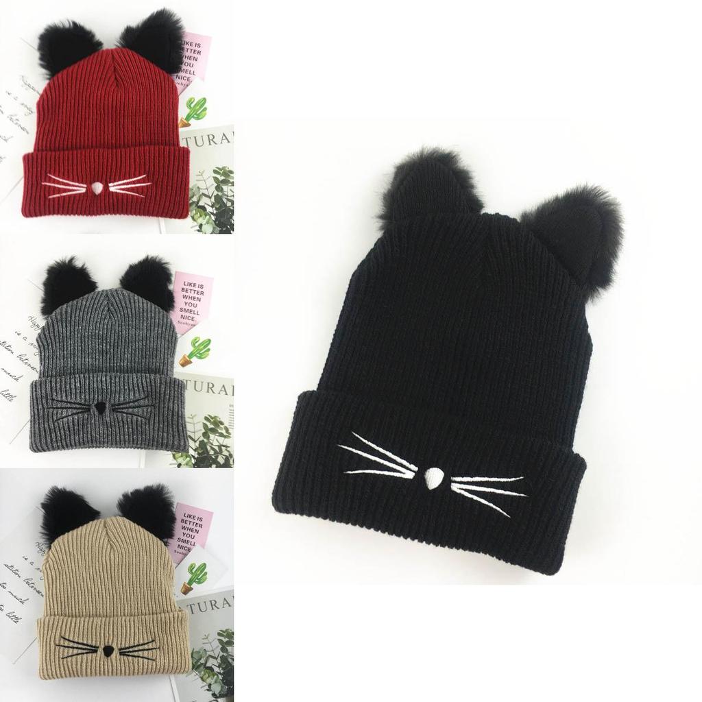 Cozy Cat Ears Women Hat Knitted Acrylic Warm Winter Beanie Caps For Fashionable Comfort