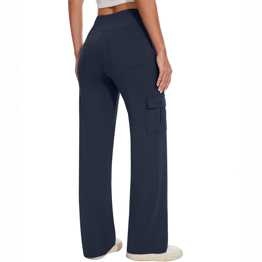Women High Waist Cargo Pants with Pockets Stretchy Wide Leg Work Pants Casual Utility Travel Trousers for Business Outdoor Activities