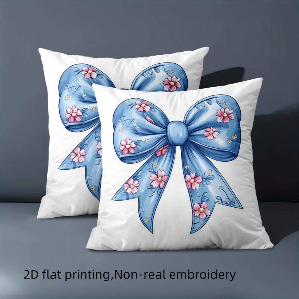 1 Pieces Blue Bow Floral Printed Pillowcase 2D Flat Polyester pillowcase, sofa decorative cushion cov Headboard Pillow