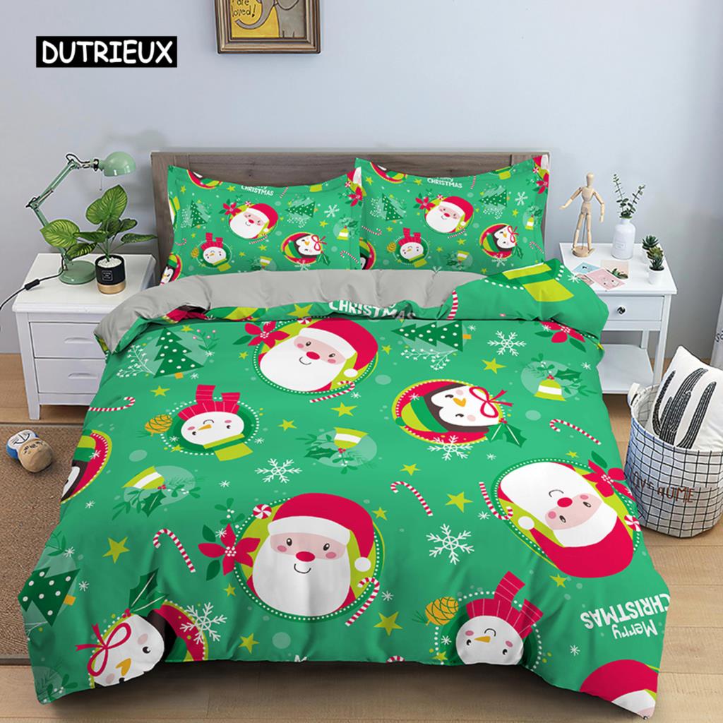 Weihnachts-Bettwäsche-Set 3D-Druck Weihnachtsmann Bettbezug-Set King Queen Einzel-Doppelgröße Kinder Polyester-Bettwäsche-Set ohne Bettlaken