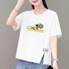 Korean Style Plus Size Loose Cotton Short-Sleeve Women's T-Shirt with Round Neck and Printed Design
