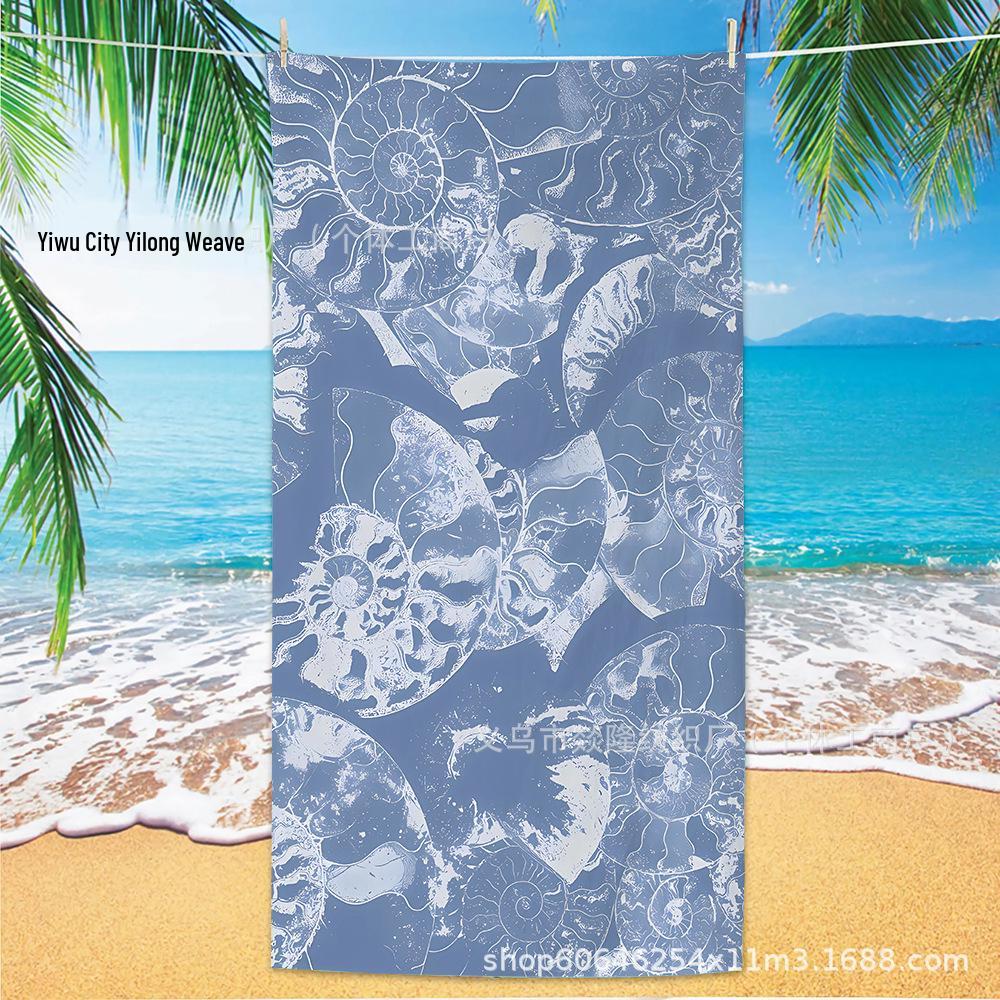 Quick-Dry Starfish & Shell Ultra-Fine Fiber Beach Towel with Double-Sided Fleece & Ocean Digital Print