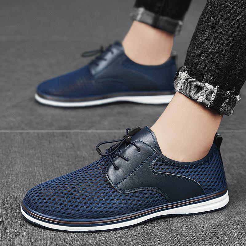 Men's hollow mesh shoes breathable soft sole one-pedal lazy shoes middle-aged and elderly father shoes casual men's shoes