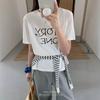 Grey Simple Fashion Letter Print Short-sleeved T-shirt Female Student Korean Version Casual Loose Top Foreign Style Versatile Tide