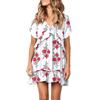 Fashion Women V-neck Printed Short Sleeve Dress Fresh Girly Style Dress
