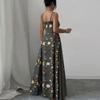 Women's Sleeveless Spaghetti Strap Floral Print Maxi Dress Fitted Waist Casual Summer Long Dress for Daily Wear