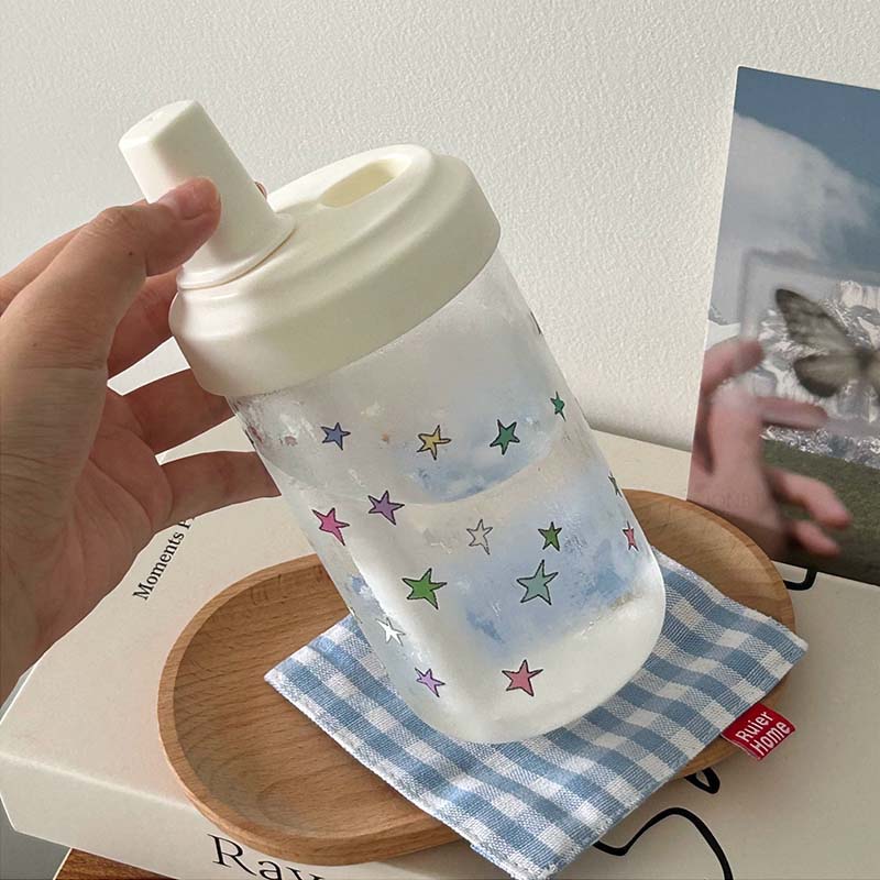 

Оригінальні милі пластикові пляшки для води у формі зірки зі straw для жінок, скляна чашка для кави, вулична чашка для соку, боби, молочного чаю, ударостійка 500 мл 500ml білий