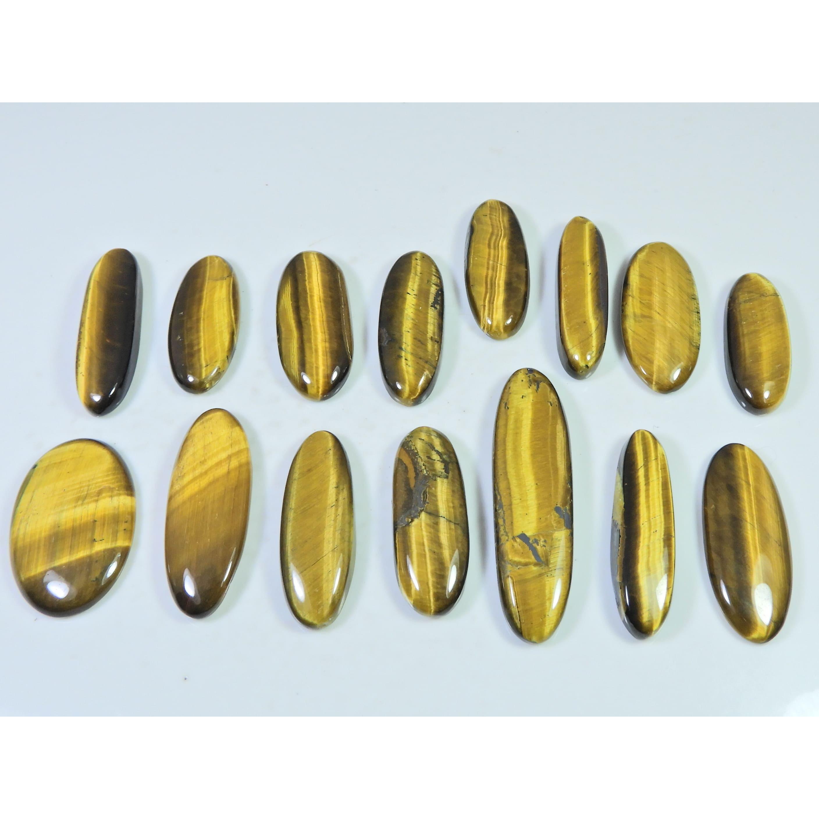 

355Cts. Natural Tiger Eye Oval Cabochon Loose Gemstone 15Pcs Lot 30-48 MM C-718