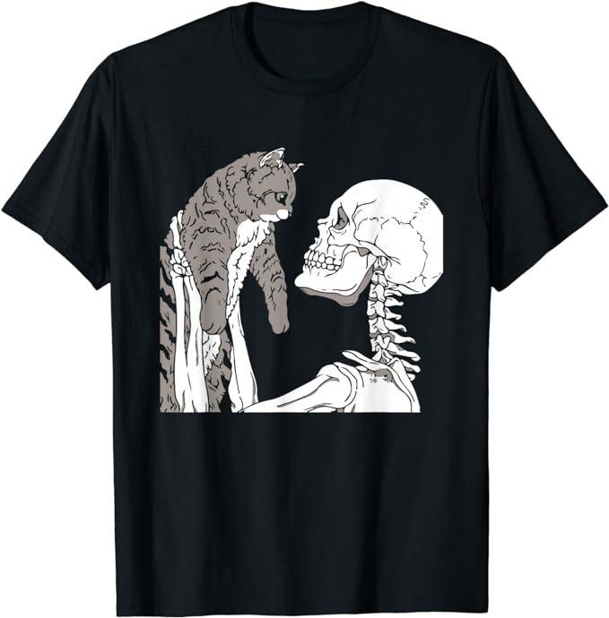 NEW LIMITED Skeleton Holding A Cat Shirt Lazy Halloween Costume T-Shirt S-5XL XXXXL