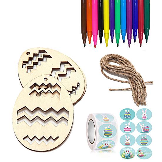 Easter Egg Pendant Creative Shape Exquisite Pattern Smooth Edge Burr Free Easy To Hang Wooden Egg Hanging Pendant Decal DIY Craft Kit Home Supplies