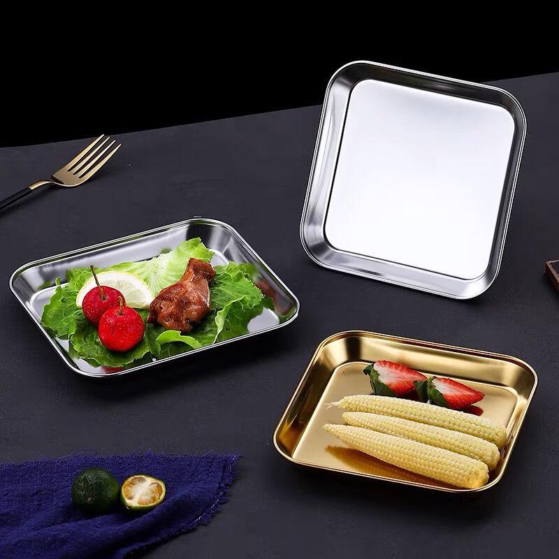 ZISIZ 304 Stainless Steel Square Divided Snack & Side Dish Plate
