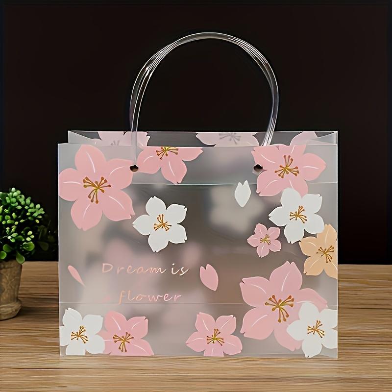 1pc Princess Floral PVC Tote Bag Transparent Birthday Party Gift Bag with Pink Cherry Blossom Design, Perfect for Christmas, Thanksgiving