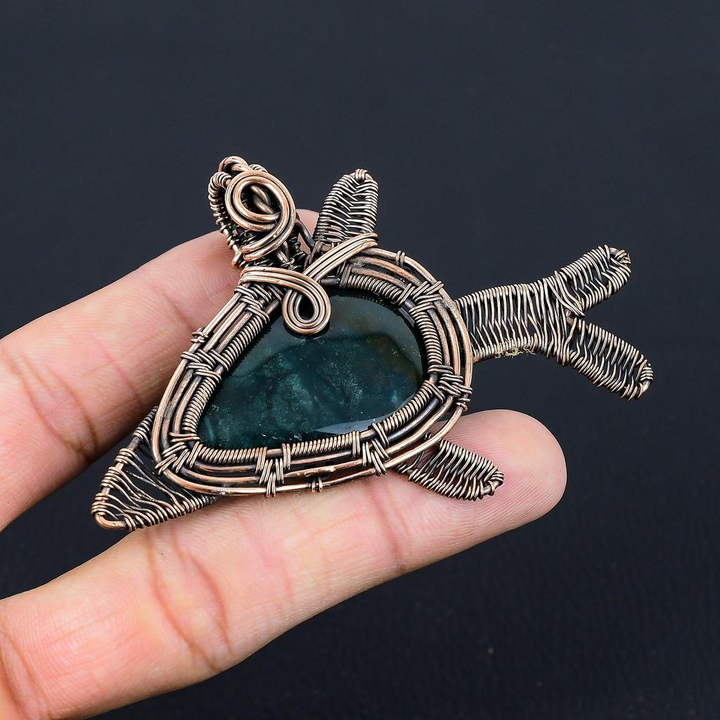 Bloodstone Gemstone Handmade Pure Copper Wire Wrapped Pendant Jewelry For Women