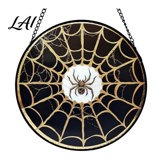 Creative Halloween Souvenirs Stained Glass Suncatcher Ornament Vintage Hanging Window Decor with Pumpkin Ghost Bat Witch Decorations Hat Pattern,