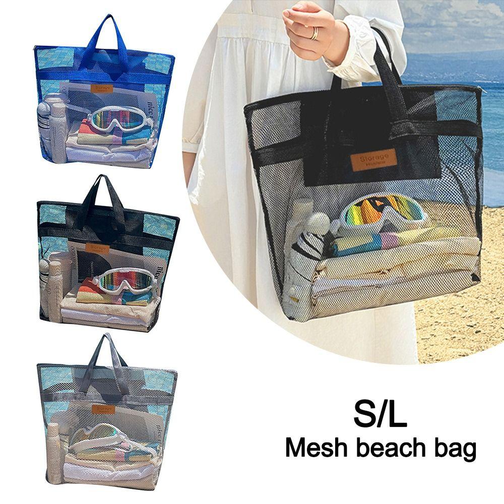 

Large Capacity Shoulder Bag Mesh Handbag New Makeup Storage Bag Travel L синій
