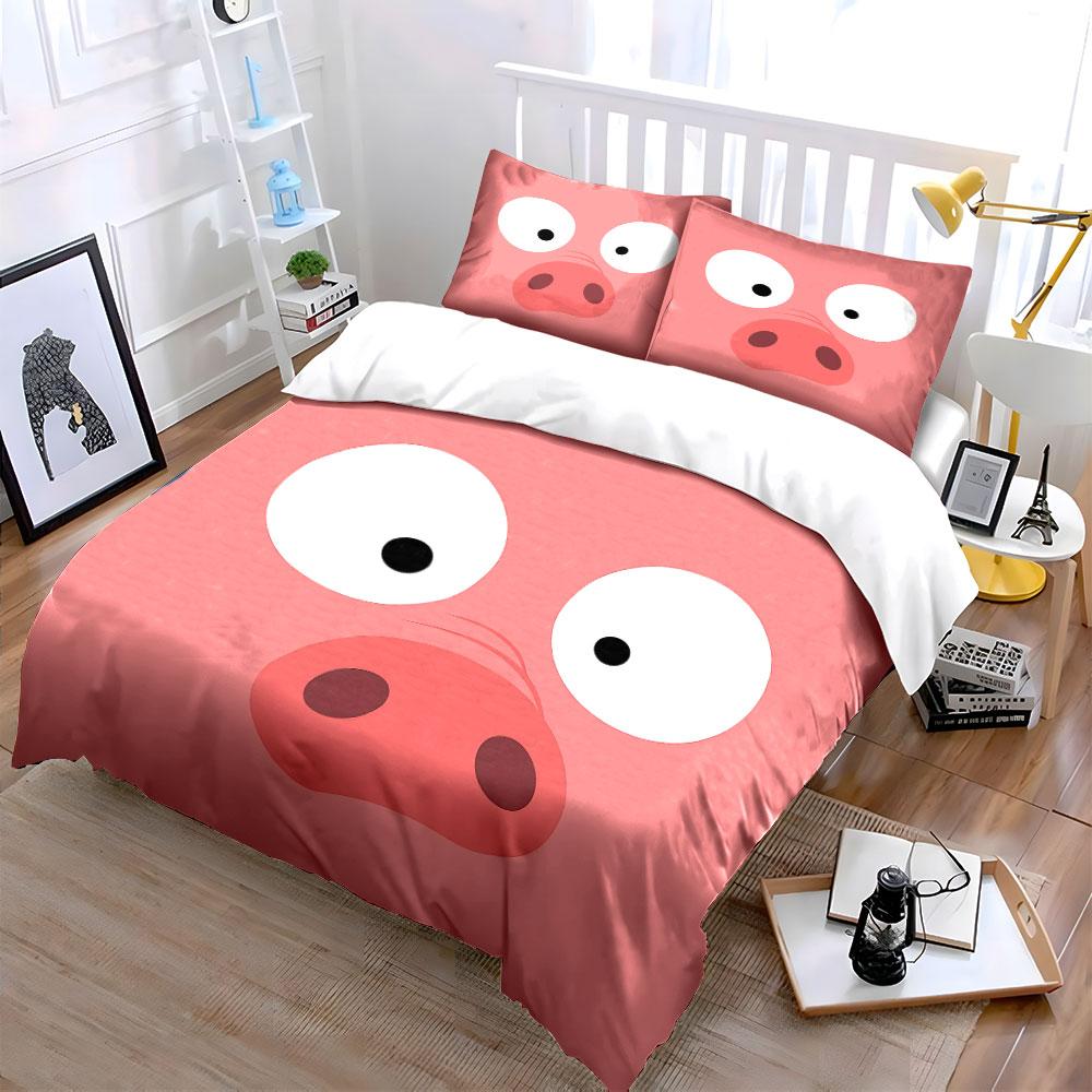 Cute Cartoon Pig Face Print Bedding Duvet Cover Set Duvet Cover Pillowcases (1*Duvet Cover 2*Pillowcases, without duvet insert)