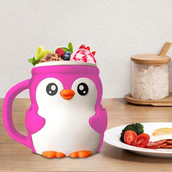 Ice Cream Pint Holder 3D Printed Penguin Ice Cream Pint Cozy with Handle And Spoon Leak Proof Popsicle Cozy Beer Can Cup Sleeve