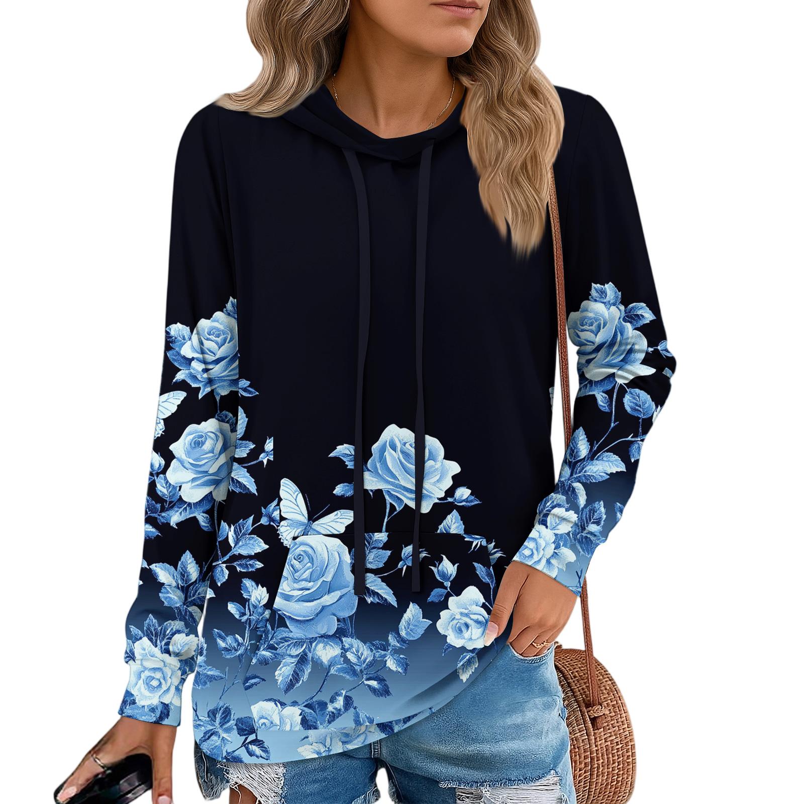 

Womens Pullover Hoodies Teen Girls Fashion Hooded Sweatshirt Womans Fall Tunic Top L синій