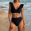 Women's Ruffled V-Neck Bikini Set High Waist Two-Piece Swimsuit with Shoulder Straps, , Sizes S-XL