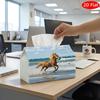 2D Flat, 1pc Tissue Box, Printed On Both Sides, Tissue Box Holder Running Horse Beach Versatile Napkin Dispenser for Home, Parties, And Car Decoration