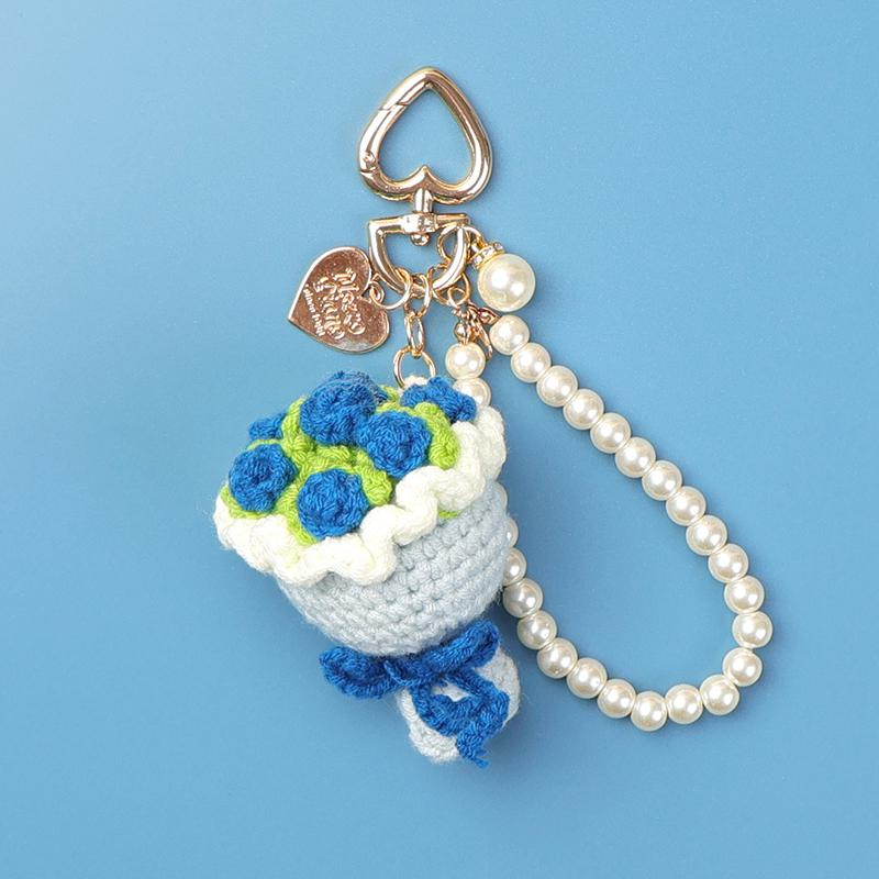 

1Pcs Cute Sweet Multi Colored Yarn Knitting Hand-Held Flower Pendant Ornaments Charm Car Key Ring Backpack Decor for Girls Gift синій