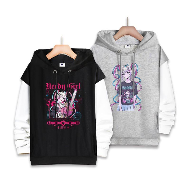 Oversized Hooded Sweatshirt Teens Cartoon Anime Print Daily Winter Wear Mens Loose Fit Pullover