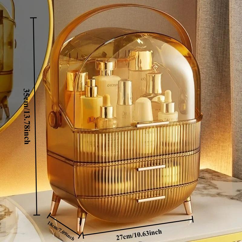 

Коробка для хранения косметики большой вместимости, органайзер для макияжа с выдвижными ящиками, пылезащитные витрины для туалетного столика, держатель для кистей для макияжа с крышкой коричневый