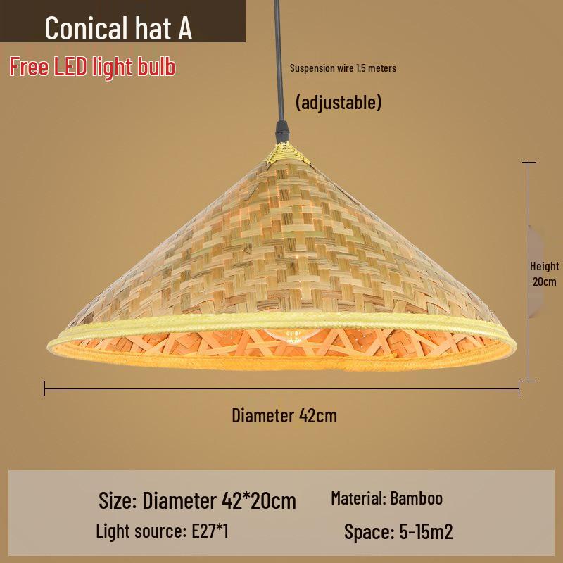 Retro Chinese Bamboo Pendant Light: Nostalgic Straw Hat Design for Hot Pot and Local Cuisine Restaurants