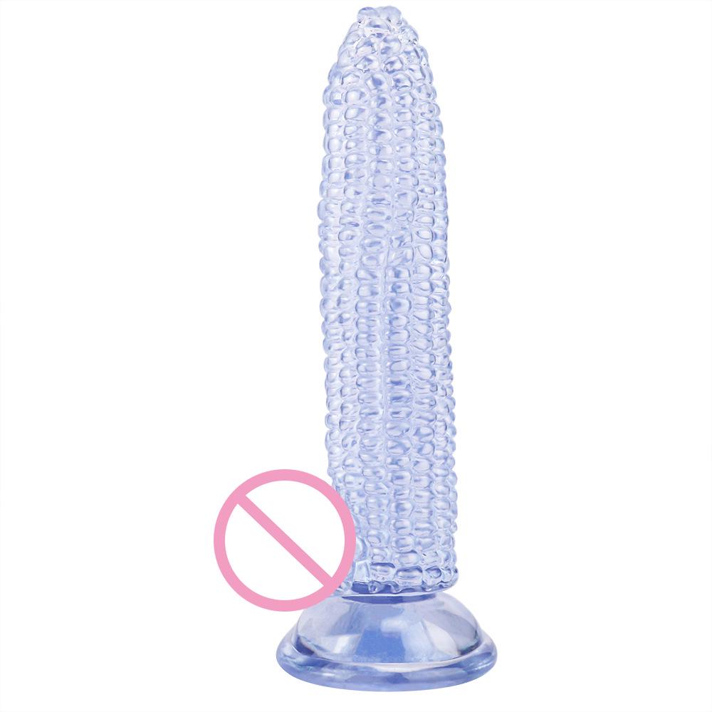 Transparent J87 Corn Cob Anal Plug with Strong Suction Cup and Irregular Egg Fruit Vegetable Design.