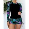 New 2025 Ladies Long Sleeve Printed Bikini Set Separate Tankini Swimsuit Women Fashionable Patchwork Design Swimming Costume