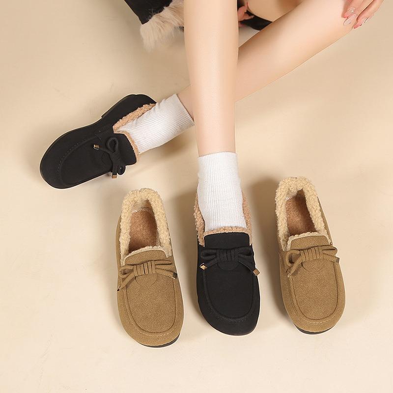 Autumn and winter new Doudou shoes women's velvet warm casual shoes flat lazy shoes fluffy shoes one pedal women's cotton shoes