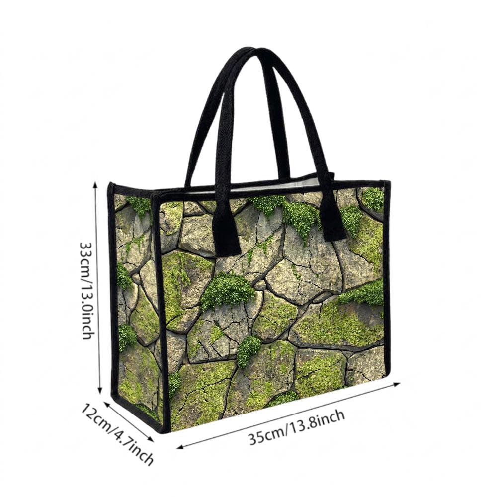 Moss Stone Print Tote Bag Casual Daily Carry All Lightweight Reusable Shopping Shoulder Bag for Outdoor Travel