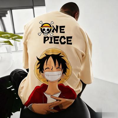 Bandai One Piece Luffy Potisk Krátký Rukáv Volné Pánské Dámské Letní Do Práce Prodyšné Sportovní Bavlněné Tričko 2026