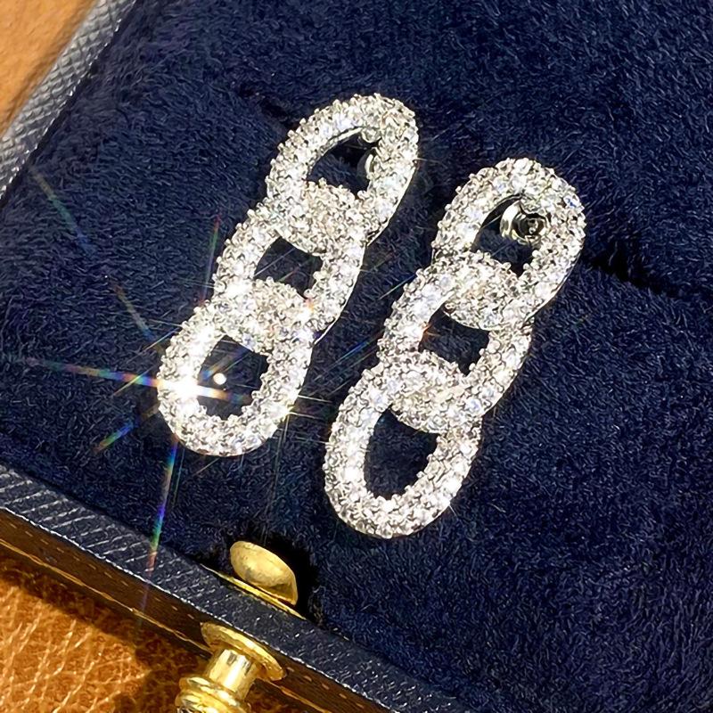 Full crystal chain earrings, sparkling cubic zirconia women s chain earrings, hip-hop style jewelry gifts