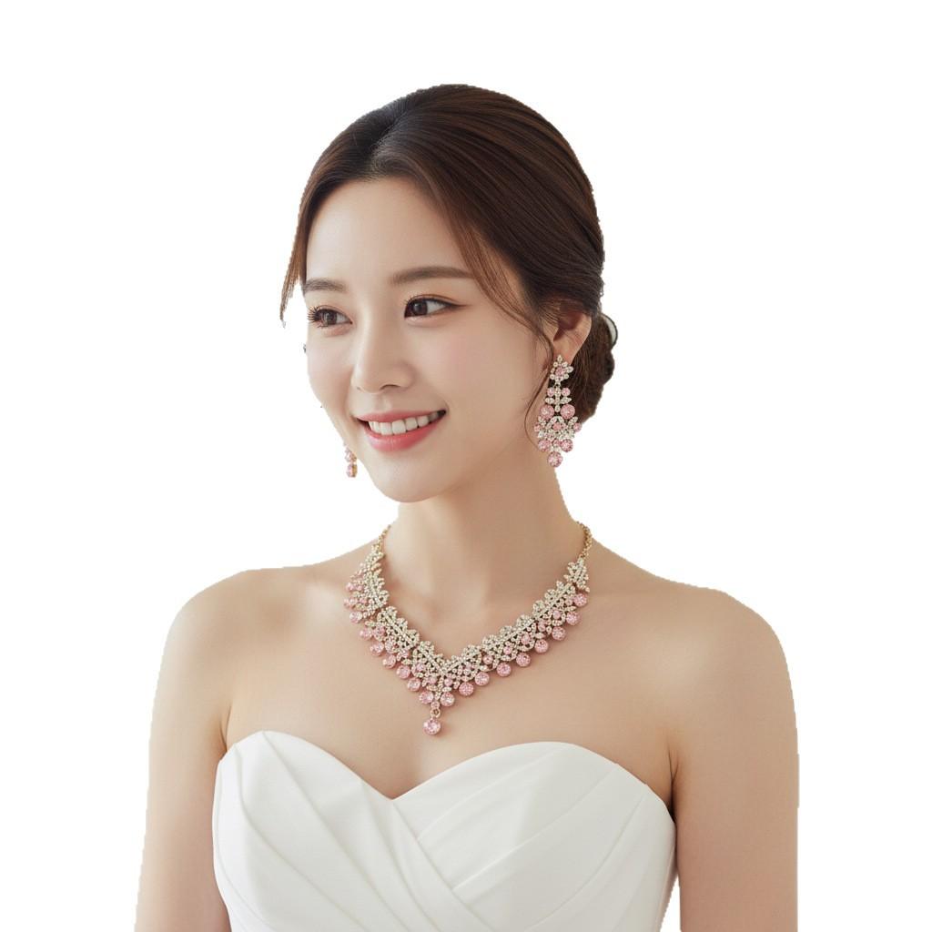 [Small batch customization] Cross-border exquisite bridal jewelry two-piece party dress wedding collarbone necklace earrings
