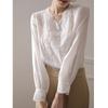 Elegant V Neck Sweet Long Sleeve Women Blouse Embroidery Flower Lace Women's Shirt Fashion Casual Simple Autumn Loose Sunscreen Top 2967