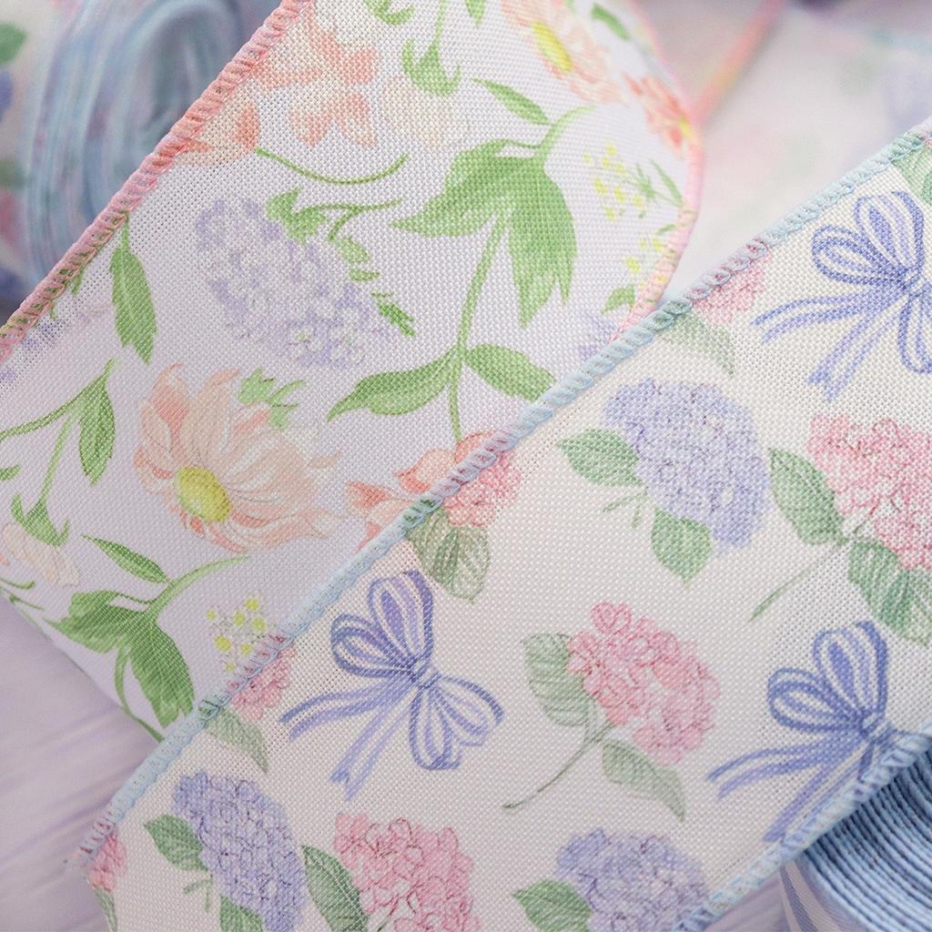 Floral Printed Ribbon with Wire Edges, 5 Yards 6.3cm Wide Polyester Craft Ribbon for Gift Wrapping & Decor