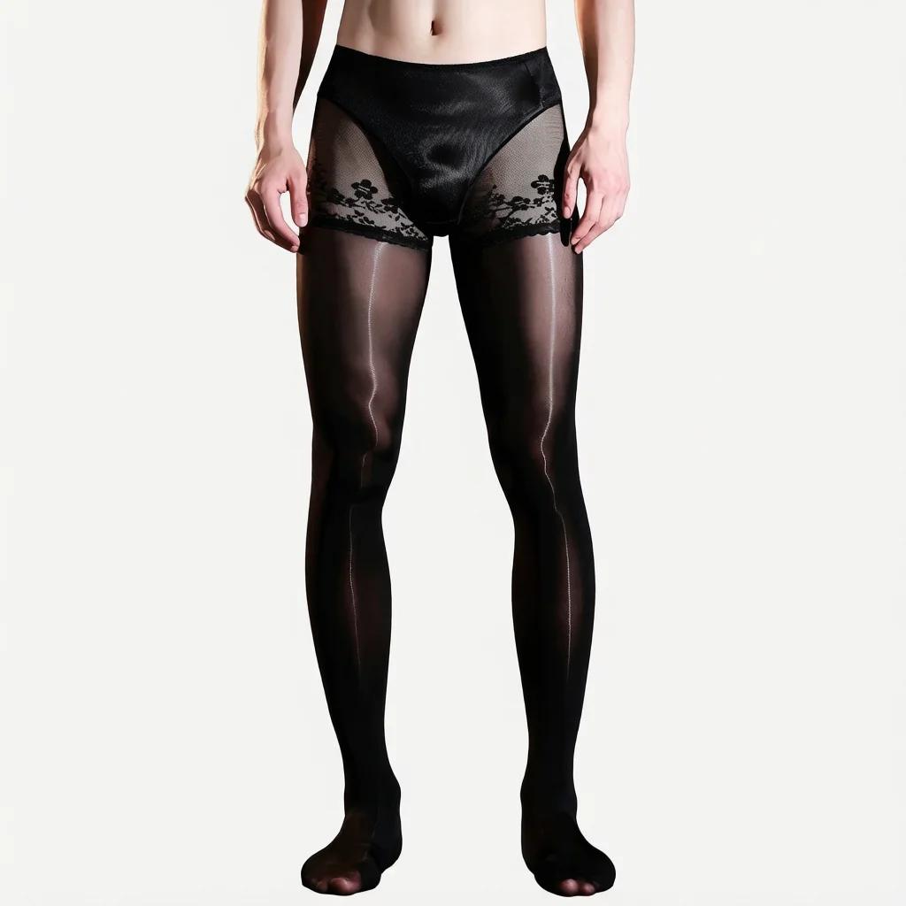 Fashion Men 5D Thin 912 Pin Oil Shiny Pantyhose 2 In 1 Briefs Underpants Patchwork Tights Man Shaping Leggings Elastic Lingeries