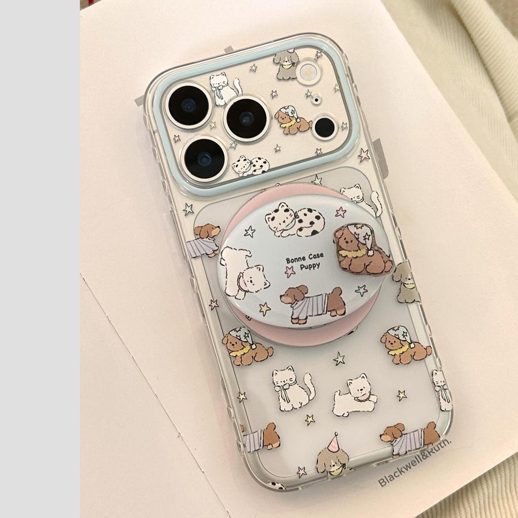 Cartoon Rotating Puppy Magnetic Phone Case for iPhone 16, iPhone 17, and iPhone 17 Pro Max