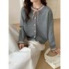 Autumn and winter new lace neckline lace-up sweater jacket women's knitted cardigan soft waxy short top