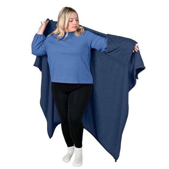 Flannel Wearable Blanket Poncho Soft Blanket Cape with Arm Pockets Warm Cozy Blanket Wrap for Adults Home Office Travel Comfort