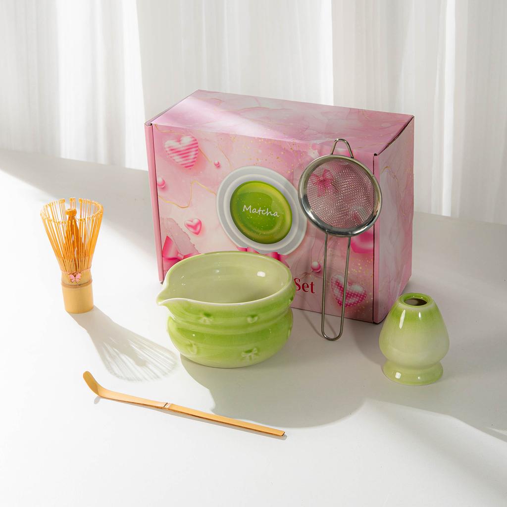 Japanese Matcha Set With Bow Pattern, Matcha Whisking Tools, Tea Set Accessories, Multiple Styles Available, Gift