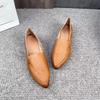 Johnature Retro Women Genuine Leather Pointed Toe Flats Shoes Handmade Shallow Soft Sole Solid Color Slip-on Shoes