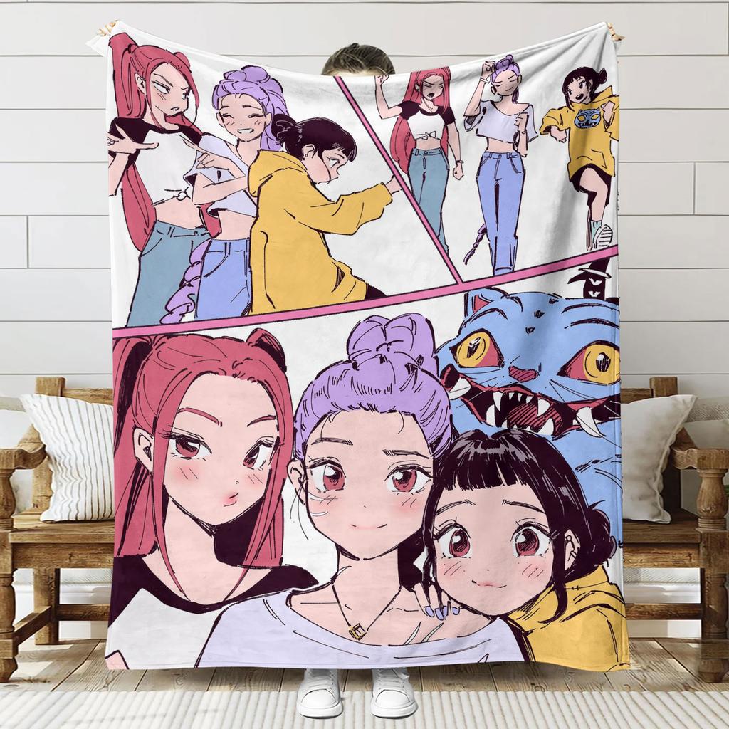 Flannel Blanket Kpop Demon Hunters Huntrix Blanket Saja Boy Quality Warm Throw Blanket Winter Kids Couch Bed Fluffy Bedspread